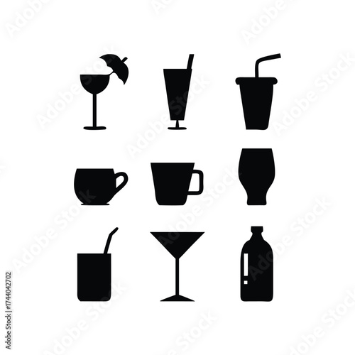 Cocktail Glass and Drink Symbol Set Bar, Cafe, and Restaurant Icon Design