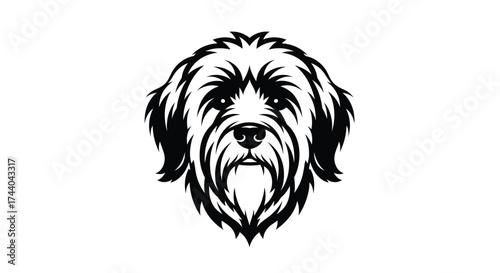 Black and white dog head logo on white background Keywords: dog, animal, pet, canine, mammal, dog