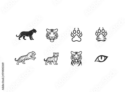 Tiger Icons Collection Silhouettes and Stylized Illustrations.