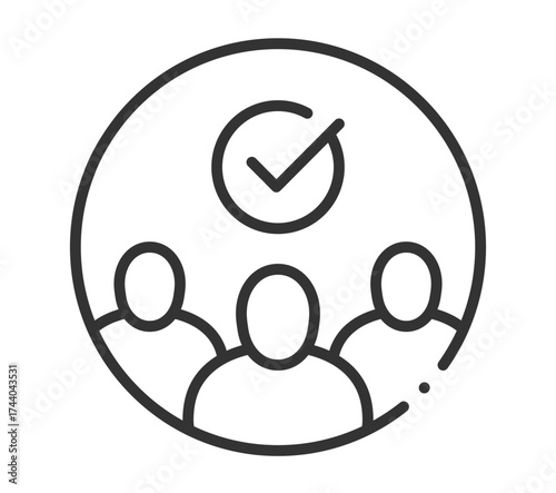User approval icon with three outlined people and check mark