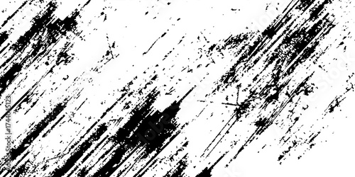Vector grunge texture. Grunge black and white texture of black brush strokes on white paper or background.