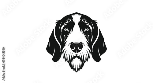 Black and white dog head logo with long ears Keywords: dog, animal, pet, canine, mammal, dog