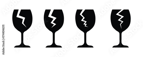 Crack glass icon set vector on white background. break, broken, protection, arrow, direction, fragility, symbol.