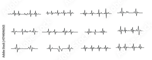 Heartbeat icon set vector on white background.  medical, healthcare, diagnosis, patient, pulse, rate, wave, form, monitor, disease, condition, symbol.