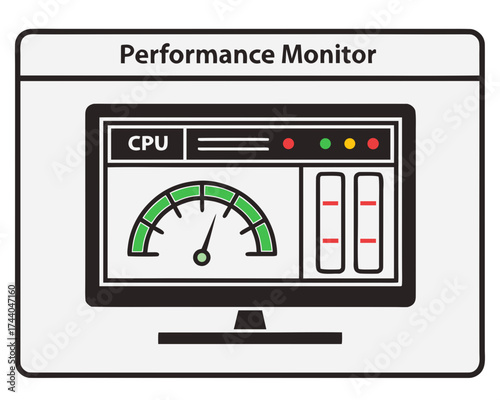 Computer monitor displaying performance metrics with cpu usage graph