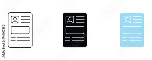 Id card icon set vector on white background. identification, identity, document, profile, information, personal, user, account,  symbol.