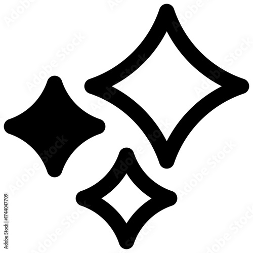 Shine. Outlined stroke vector icon with black-filled details.