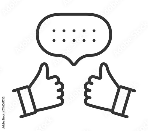 Hands giving thumbs up with speech bubble containing braille dots