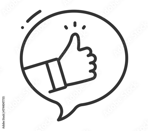 Outlined thumbs up gesture inside speech bubble
