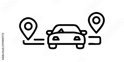 Car navigation icon with route and location pins
