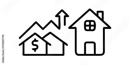 Real estate growth icon with rising house value
