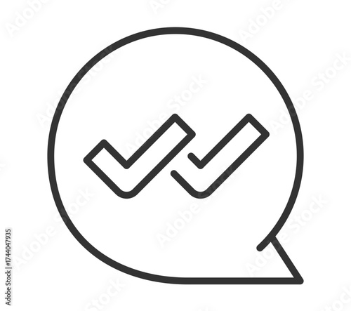 Double check marks in speech bubble icon for communication and confirmation