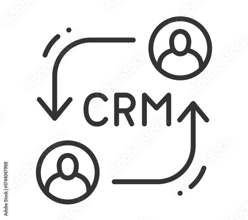 Crm system icon: customer relationship management concept with user avatars and arrows