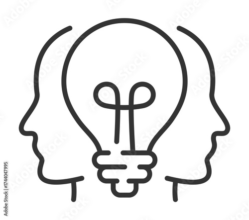 Abstract design representing dual human profiles with central lightbulb for creativity