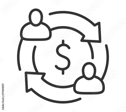 Money exchange icon with two people arrows and dollar symbol