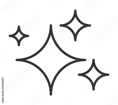 Minimalist black line sparkles on white background: decorative star symbols and clean design elements