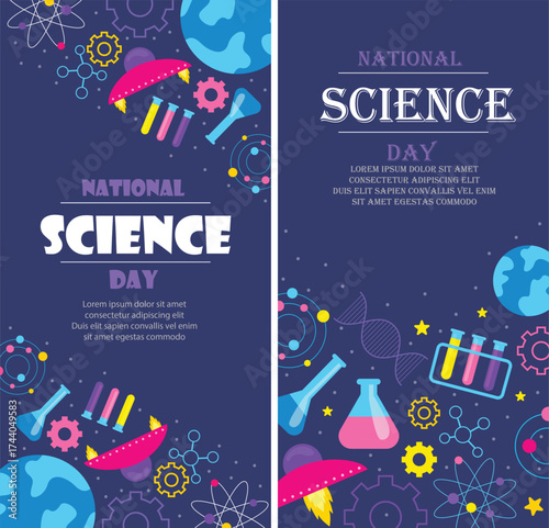 national science day vertical banner illustration in flat style
