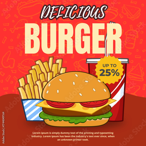 Burger poster and flyer templates. Templates for marketing, advertising, banners, and posters.