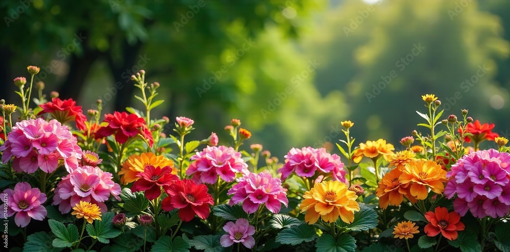 Obraz premium Vibrant Flower Border A Breathtaking Burst of Color and Texture Perfect for Garden Landscaping, Websites, and Publications