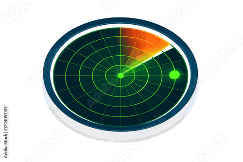 Radar Detection Interface. Isometric vector illustration set Radar Detection Interface: circular radar screen with green sweep