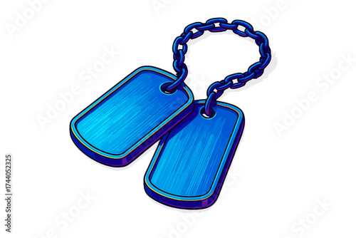 Vibrant Dog Tag Illustration. Isometric vector illustration set Dog Tag Shadow View: dog tags casting shadow on surface, chain
