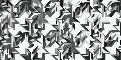 Geometric seamless 3d pattern, endless black and white vector regular background. Vector illustration.