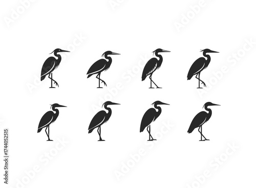 Silhouette Collection of Elegant Herons Standing