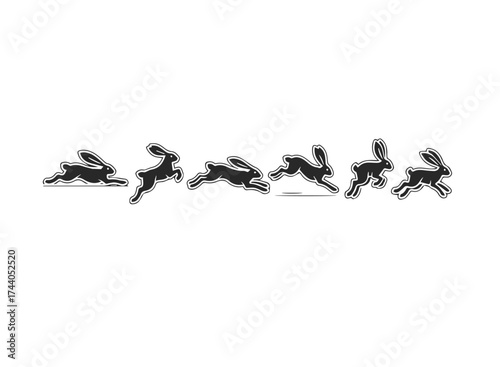 Six Silhouettes of Rabbits in Mid-Leap Motion