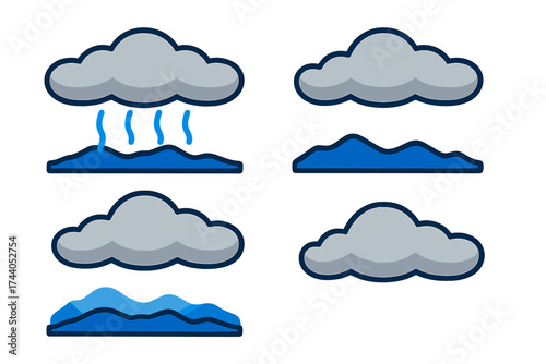 Colorful Stratus Cloud Layer. Isometric vector illustration set Stratus Cloud Layer: thick horizontal cloud layer stretching