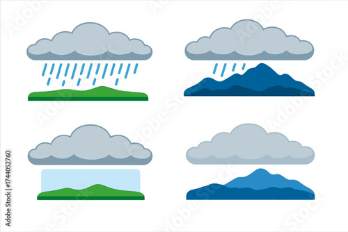 Colorful Stratus Cloud Layer. Isometric vector illustration set Stratus Cloud Layer: thick horizontal cloud layer stretching