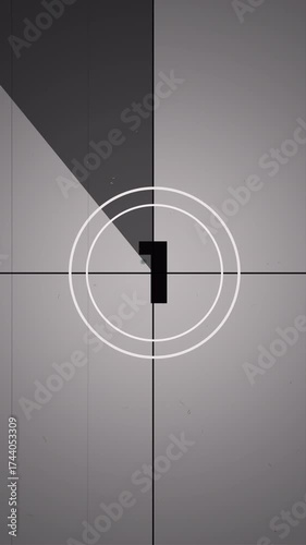 5 seconds old film countdown with flicker, grain, and scratches effect. Vintage cinematic reel style, vertical 4K video perfect for retro intros, reels, and classic movie transitions.