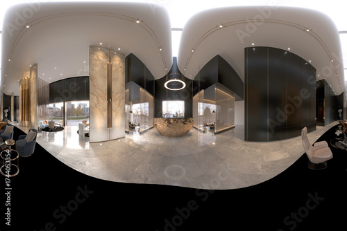 3D Render of Luxury Building Entrance Lobby, 360 Degree View