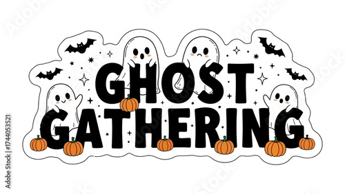 Ghost Gathering: A whimsical design showcases an adorable gathering of friendly ghosts, complemented by charming pumpkins and fluttering bats.