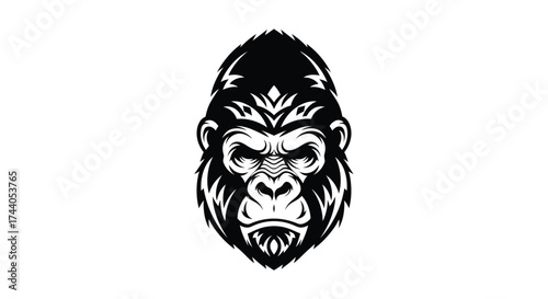Black and white gorilla head illustration primate animal