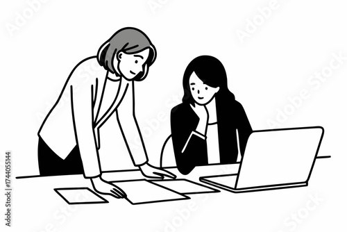 Mature business professional woman asking younger colleague for corporate advice