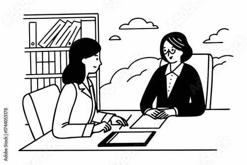 Mature business professional woman asking younger colleague for corporate advice