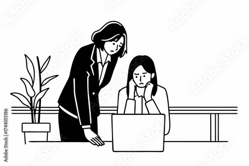 Mature business professional woman asking younger colleague for corporate advice