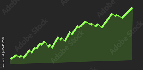 Green bar 3d graph. Cryptocurrency abstract market cap chart on dark digital background. Dynamic zigzag indicator. Tarrifs. stock index. trade. Rising price. Finance. Economy. value added tax. VAT