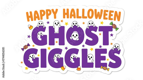 Spooky Delights: A playful Halloween graphic with happy ghosts.