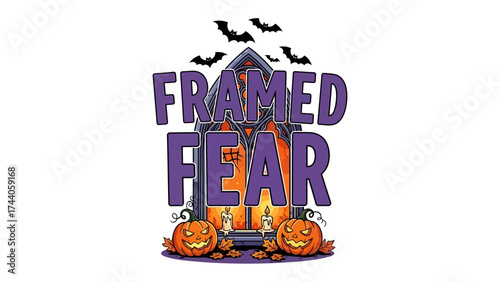 Haunted House Halloween Illustration: A spooky haunted house with jack-o'-lanterns and bats celebrates the essence of Halloween.