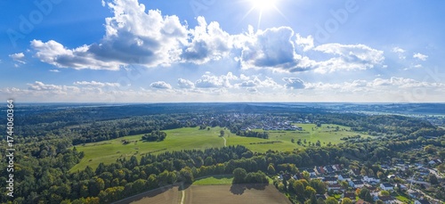 Tableau sur toile Herbstlicher Nachmittag am Sandberg bei Steppach westlich von Augsburg, Blick au