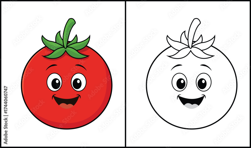 Obraz premium Happy Tomato Cartoon Coloring Page
