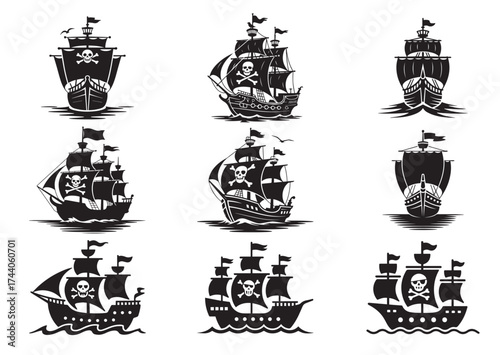 Pirate ship Icon, Pirate ship Black vector Design
