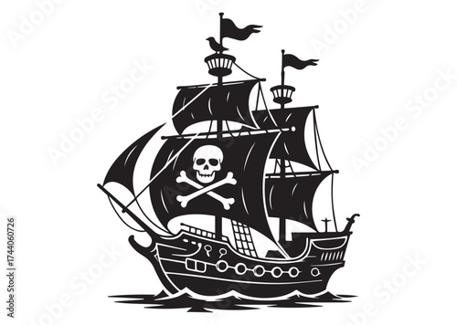 Pirate ship Icon, Pirate ship Black vector Design