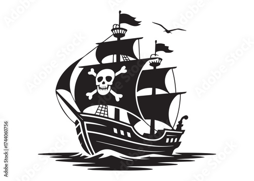 Pirate ship Icon, Pirate ship Black vector Design