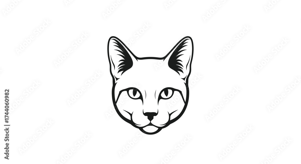 Fototapeta premium Black and white illustration of a cat head feline animal