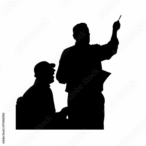 Silhouette of a stage director giving cues during rehearsal isolated on white background