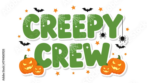 Creepy Crew's Halloween Invitation: A whimsical Halloween design featuring spooky spiders, bats, and grinning pumpkins, perfect for spreading eerie cheer. 