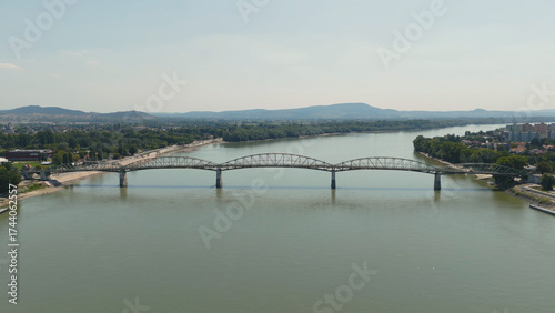 Wallpaper Mural Aerial Drone View of Maria Valeria Bridge and Danube River Hungary Torontodigital.ca