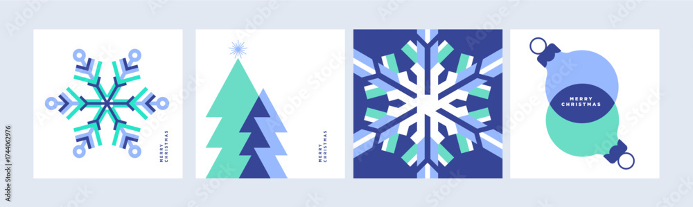 Merry Christmas and Happy New Year greeting cards. Vector illustration templates for holiday greeting card, background, website and social media banner, marketing material.
